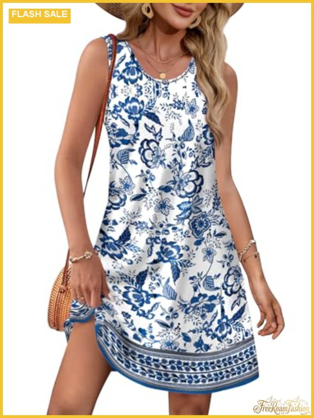 Casual Sundress with Pockets, Sleeveless Crew Neck Summer Dress